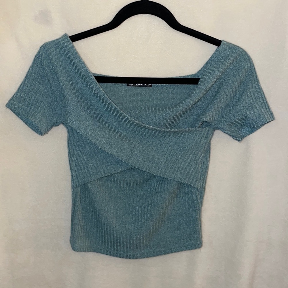 Cropped Mint Green Cross Sweater